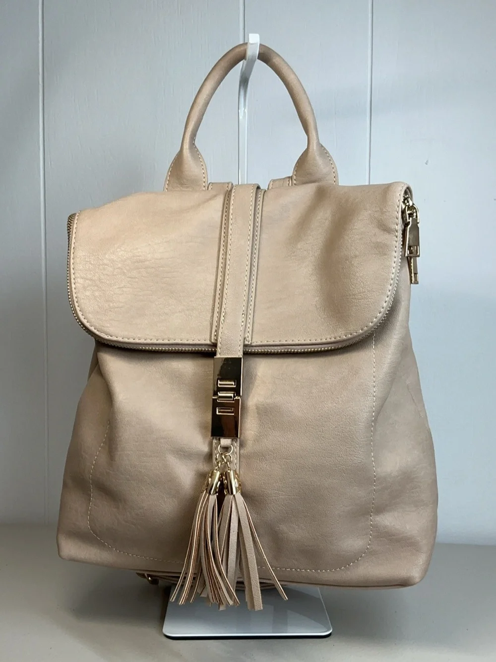 Mystique Beige Vegan Leather Adjustable Backpack